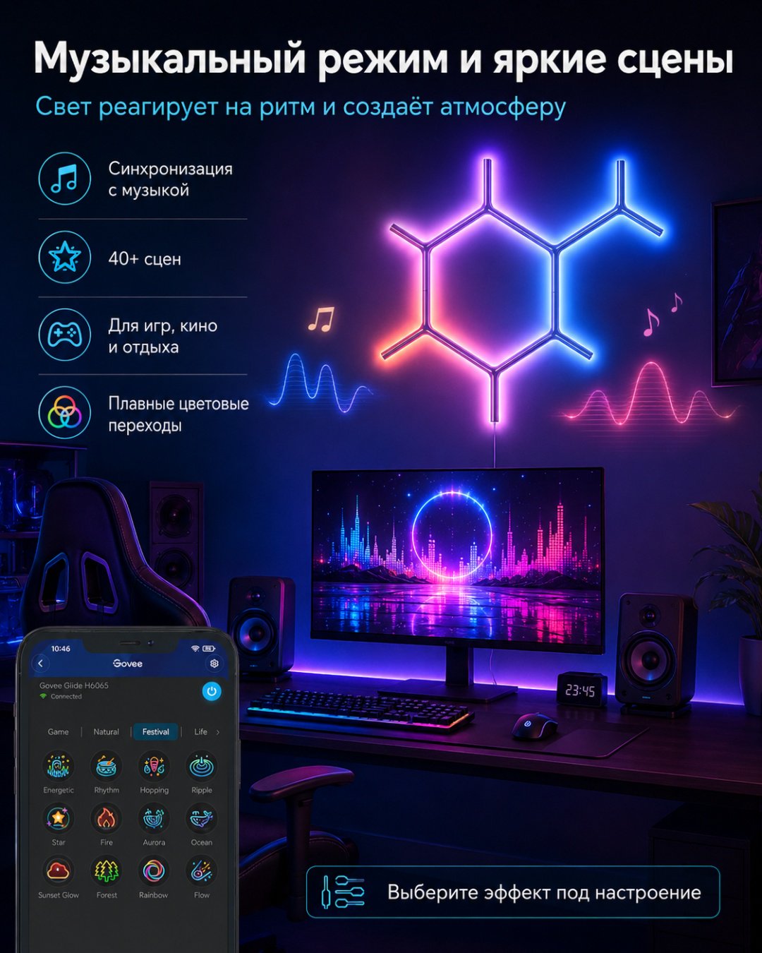 Govee декоративный светильник настенный Glide RGBIC Y Lights, разноцветный купить,157023
