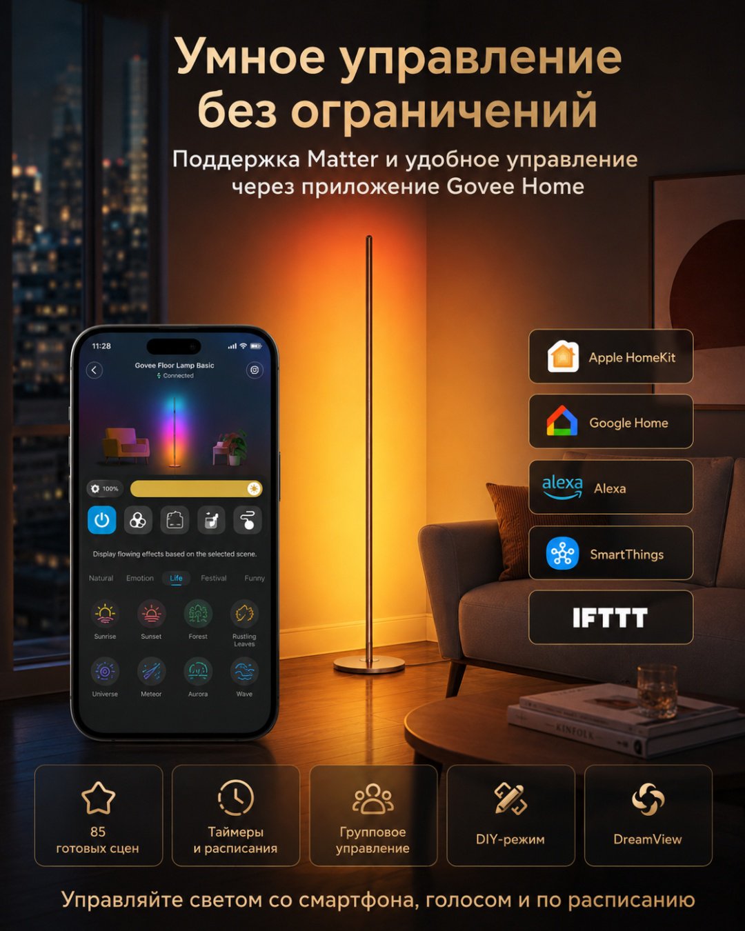 Govee декоративный светильник настольный RGBICW, разноцветный купить,NaN