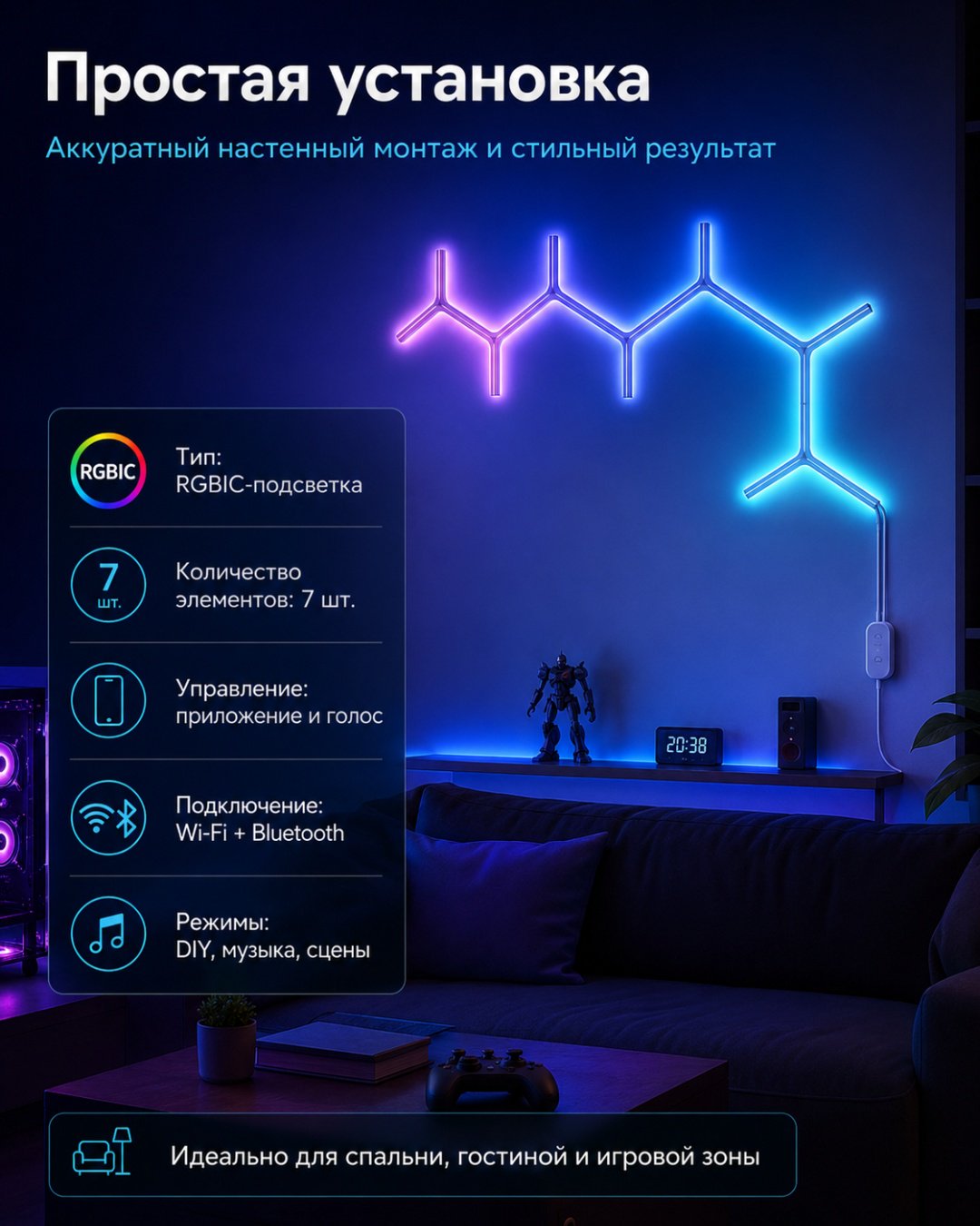 Govee декоративный светильник настенный Glide RGBIC Y Lights, разноцветный купить,157023