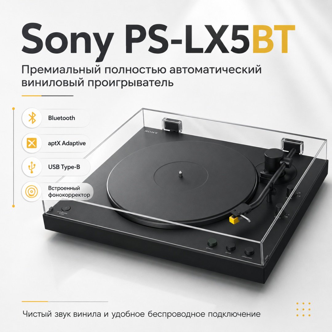 Виниловый проигрыватель Sony PS-LX5BT черный купить,436074