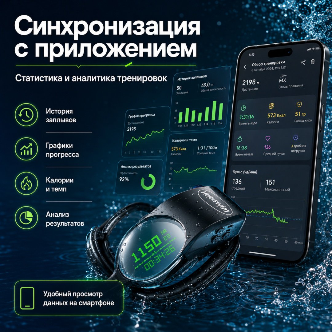 Очки Holoswim Holoswim 2 Go Smart Swim Goggles унисекс черный