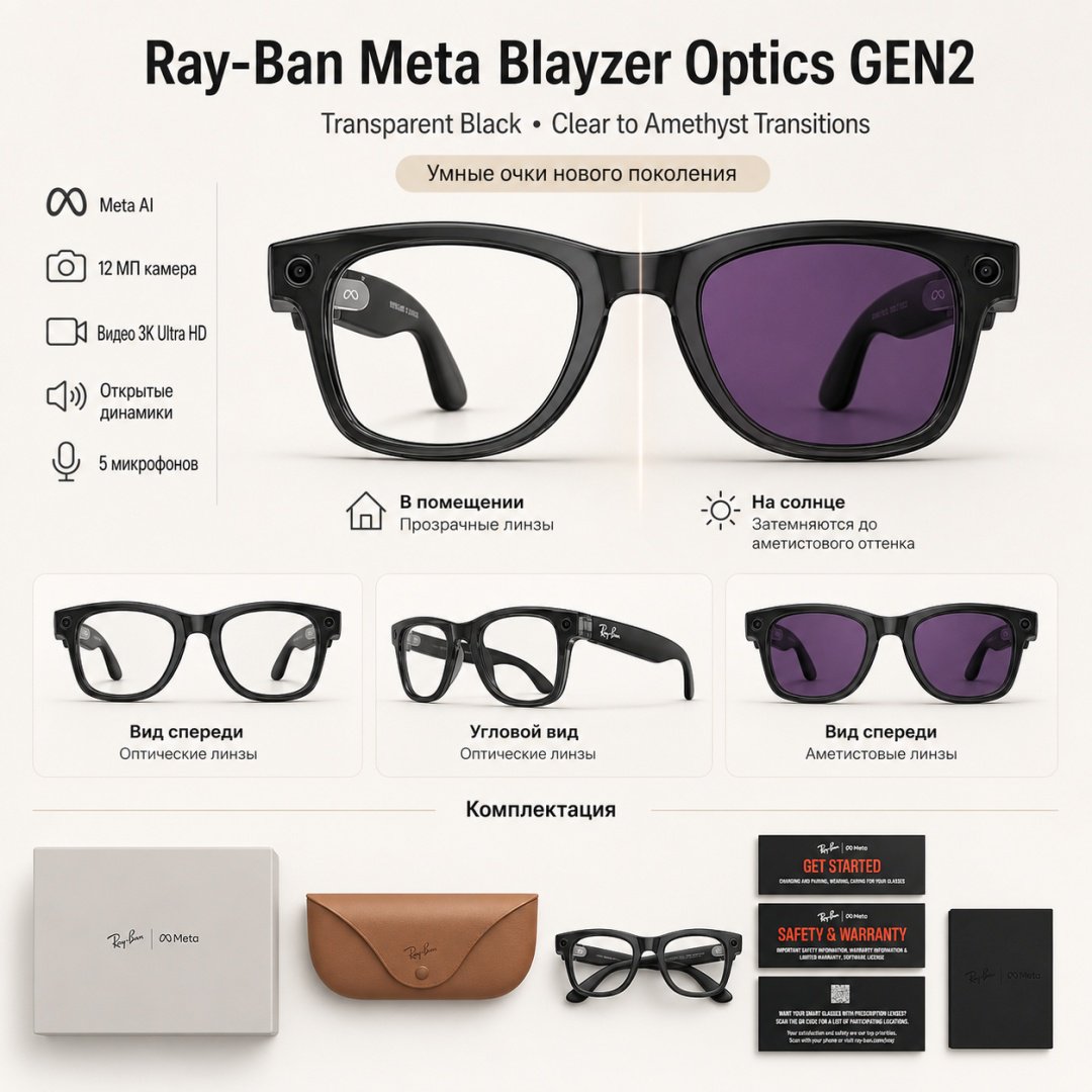 Смарт-очки Meta Blayzer Optics GEN2 Transparent черный купить,NaN