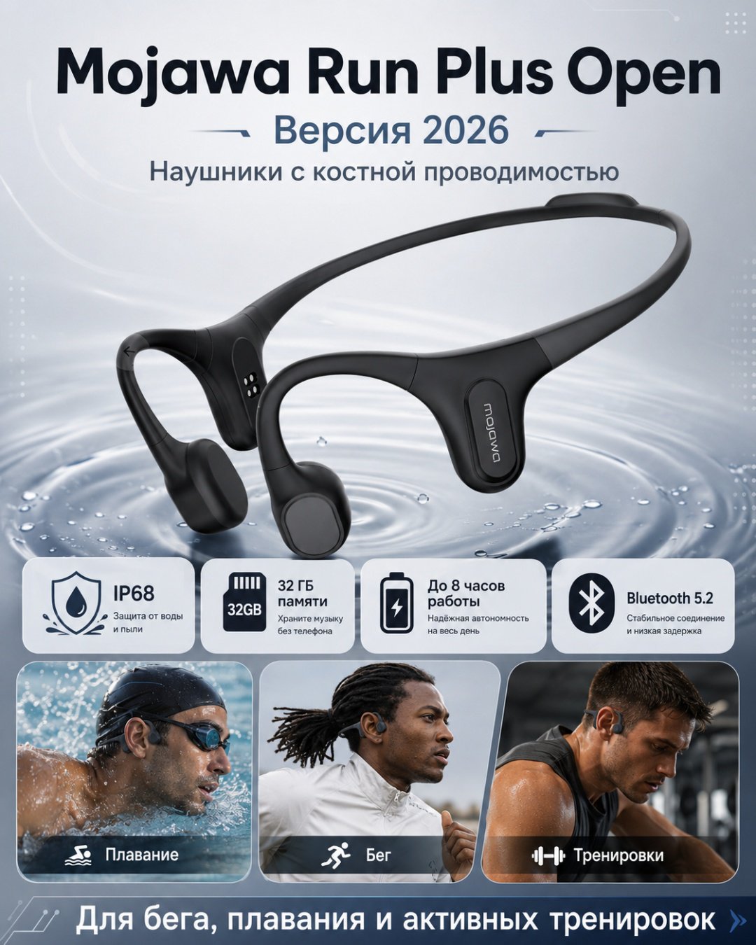 Наушники Mojawa Run Plus Open IP68 2026 черный купить,NaN