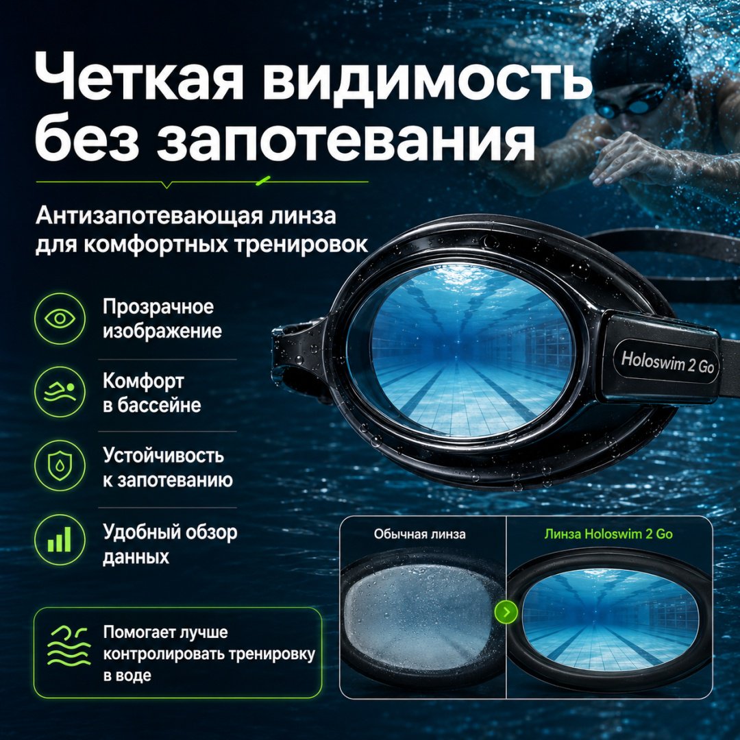 Очки Holoswim Holoswim 2 Go Smart Swim Goggles унисекс черный