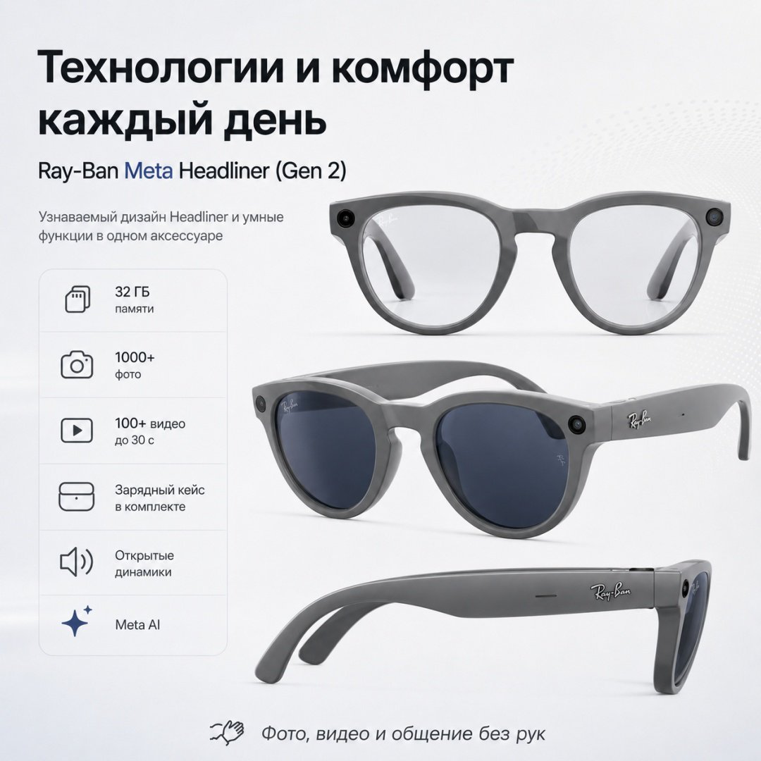 Смарт-очки Meta Headliner (Gen 2) серый купить,NaN