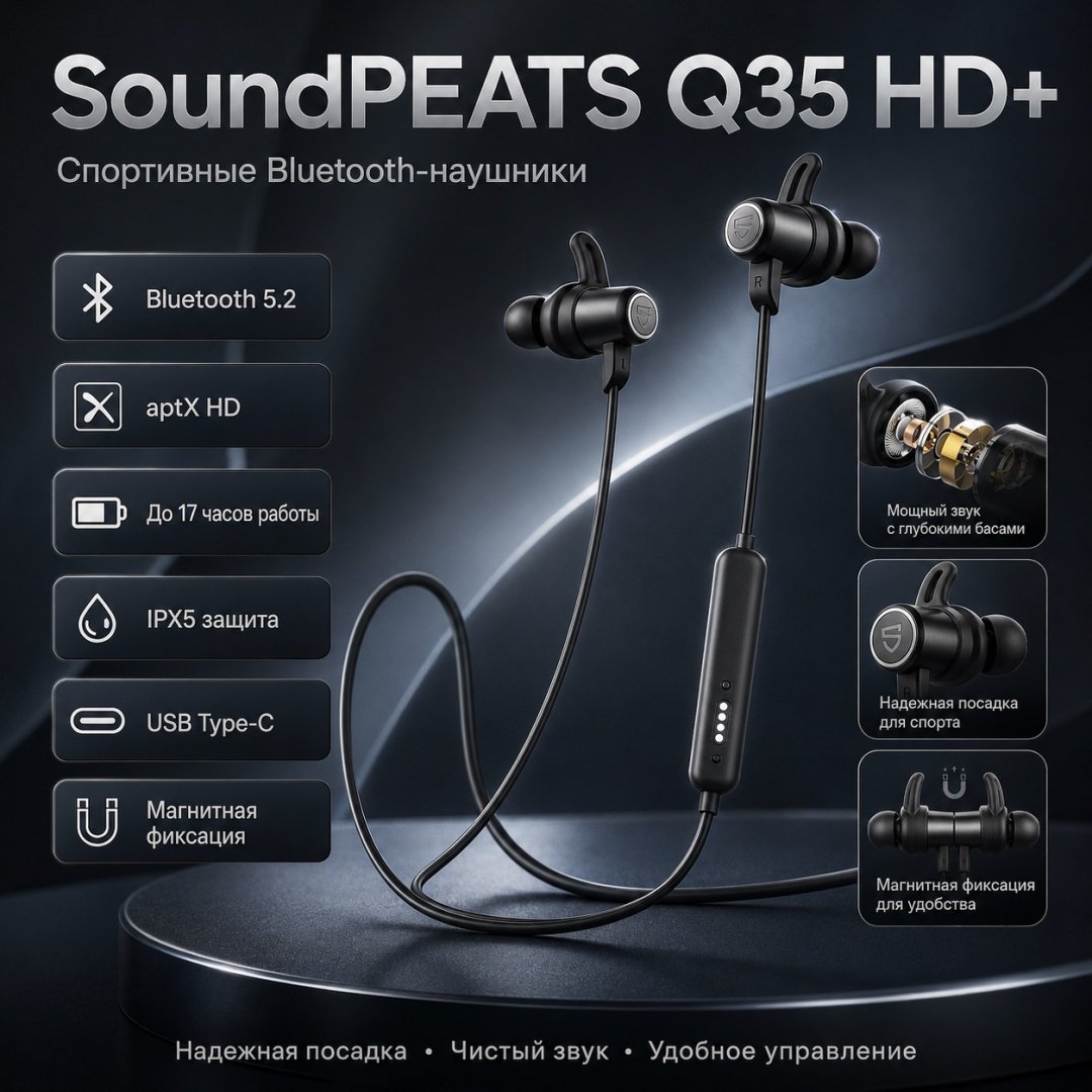 Наушники SoundPEATS Q35 HD+ черный купить,14950