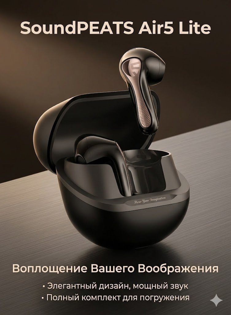 Наушники SoundPEATS Air 5 Lite черный купить,31050
