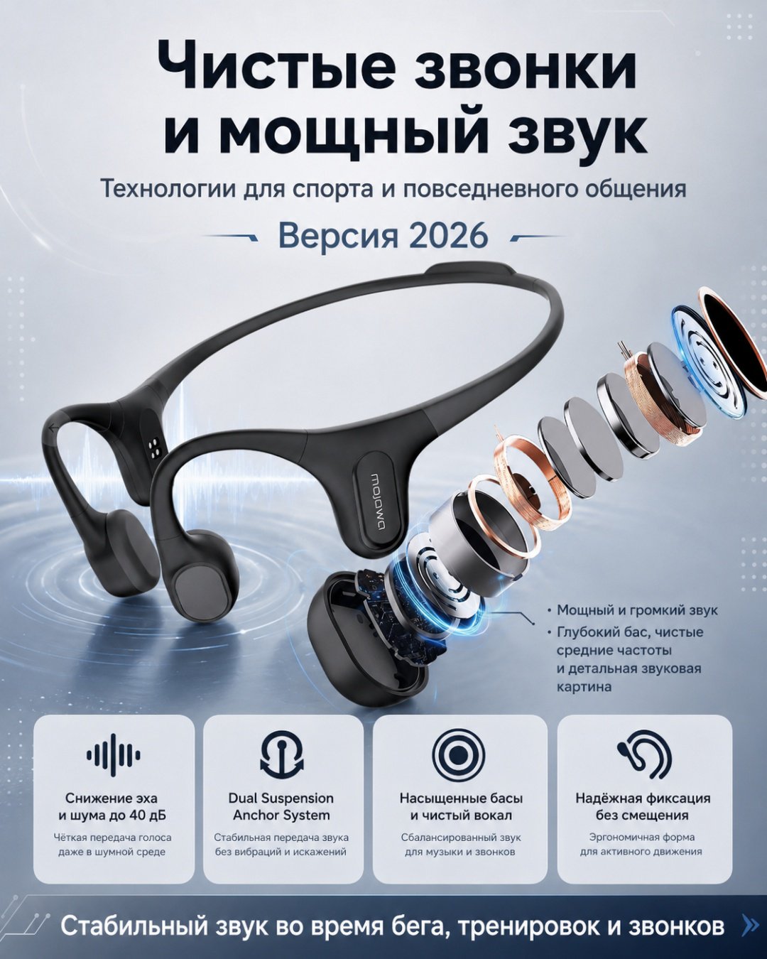 Наушники Mojawa Run Plus Open IP68 2026 черный купить,NaN