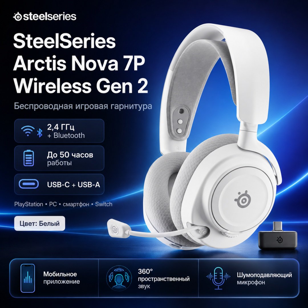 Наушники SteelSeries Arctis Nova 7P Wireless Gen 2 белый купить,171350