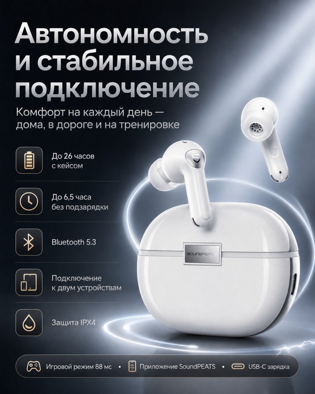 Наушники SoundPEATS Air 4 Pro белый купить,NaN