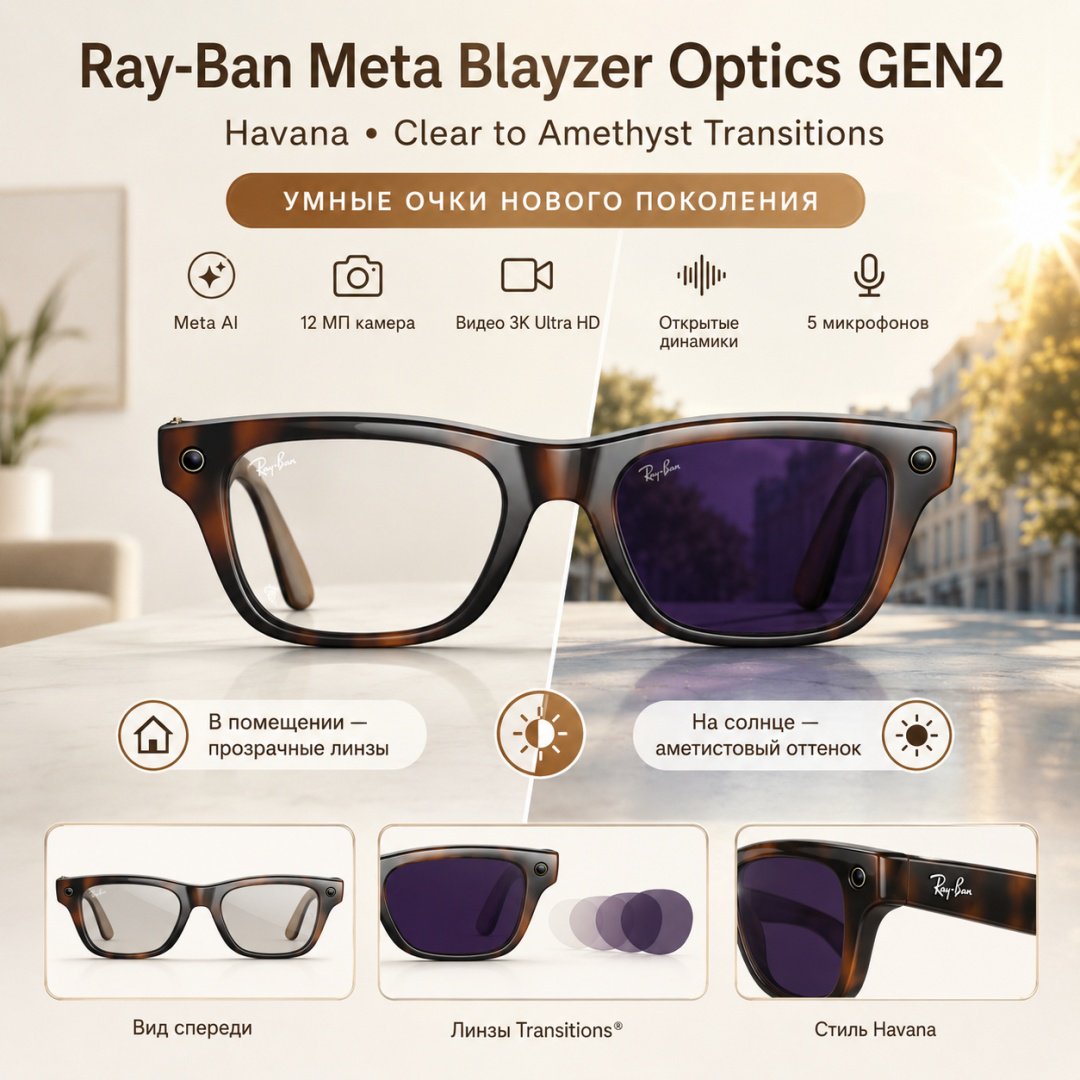 Смарт-очки Meta Blayzer Optics GEN2 коричневый купить,NaN