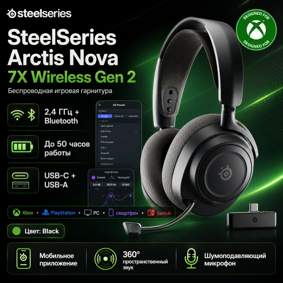 Наушники SteelSeries Arctis Nova 7X Wireless Gen 2 черный купить,171350