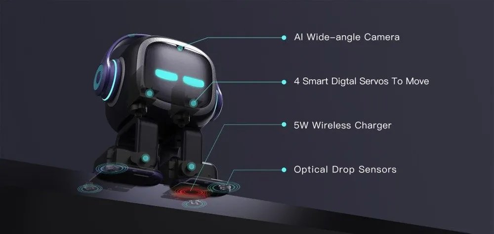 Робот Living.ai EMO AI Desktop Pet на скейтборде, высота 12 см