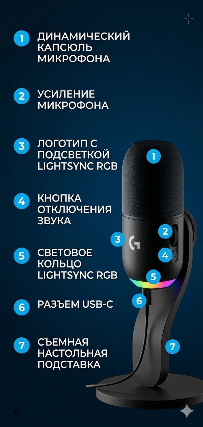 Микрофон Logitech Yeti GX черный купить,123027