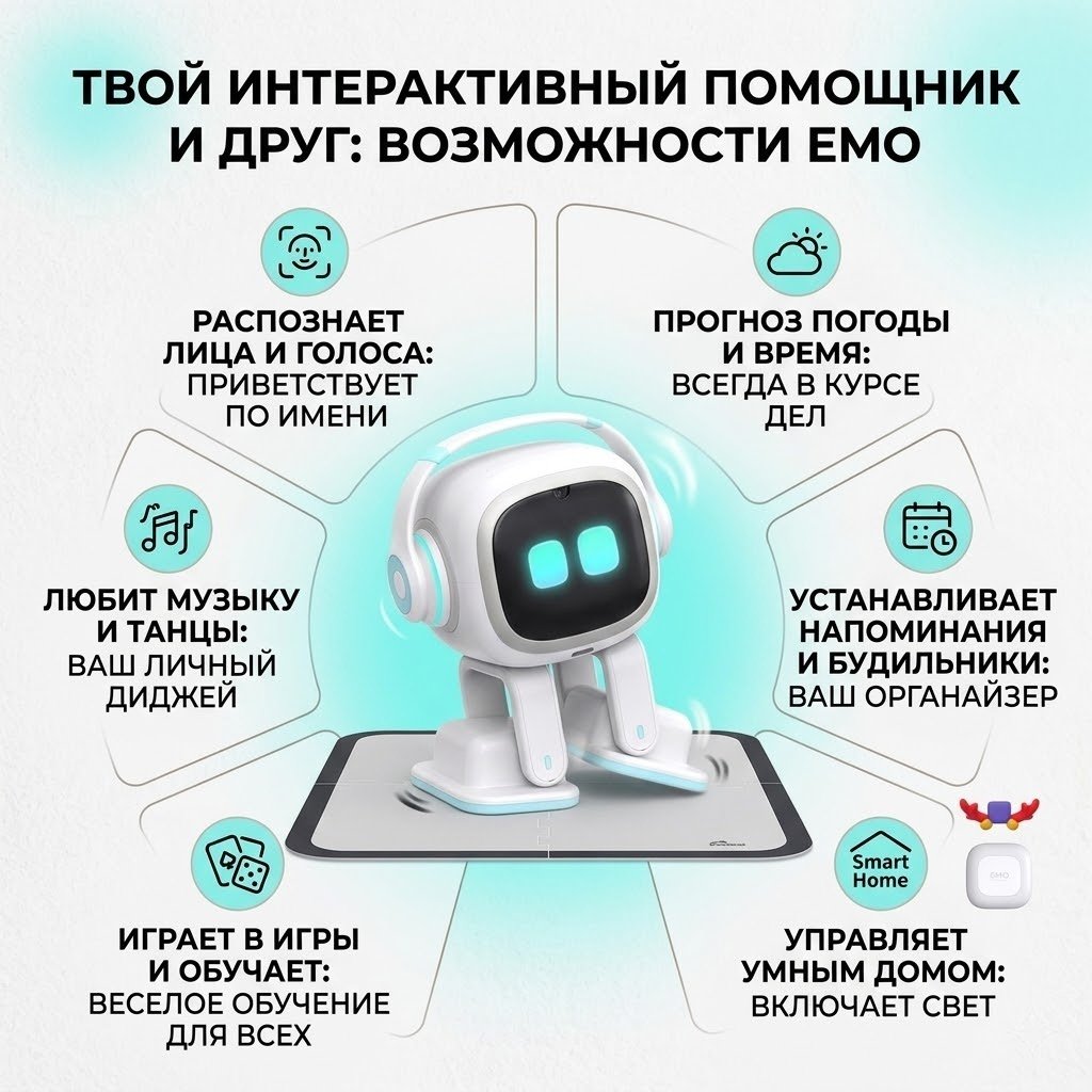 Робот Living.ai EMO GO Home AI Desktop Pet, высота 11 см купить,NaN