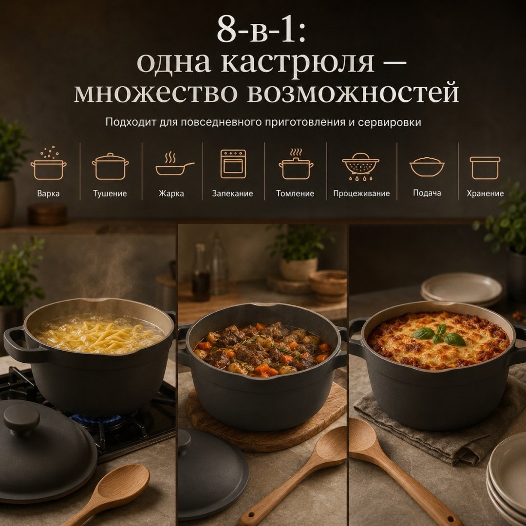 Кастрюля 5.2 л, OUR PLACE USA Perfect Pot Char 26 см керамика