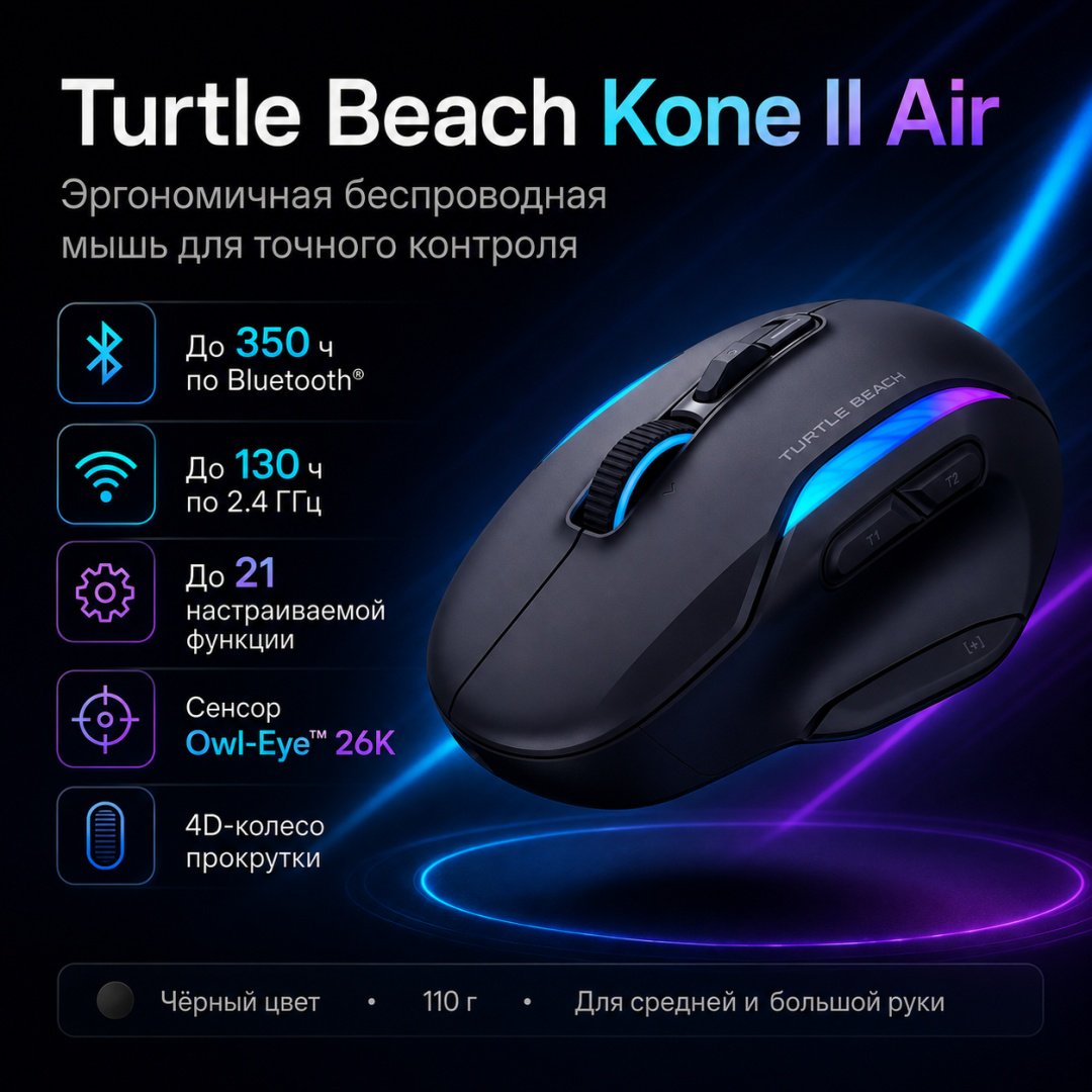 Мышь Turtle Beach Kone II Air черный купить,NaN