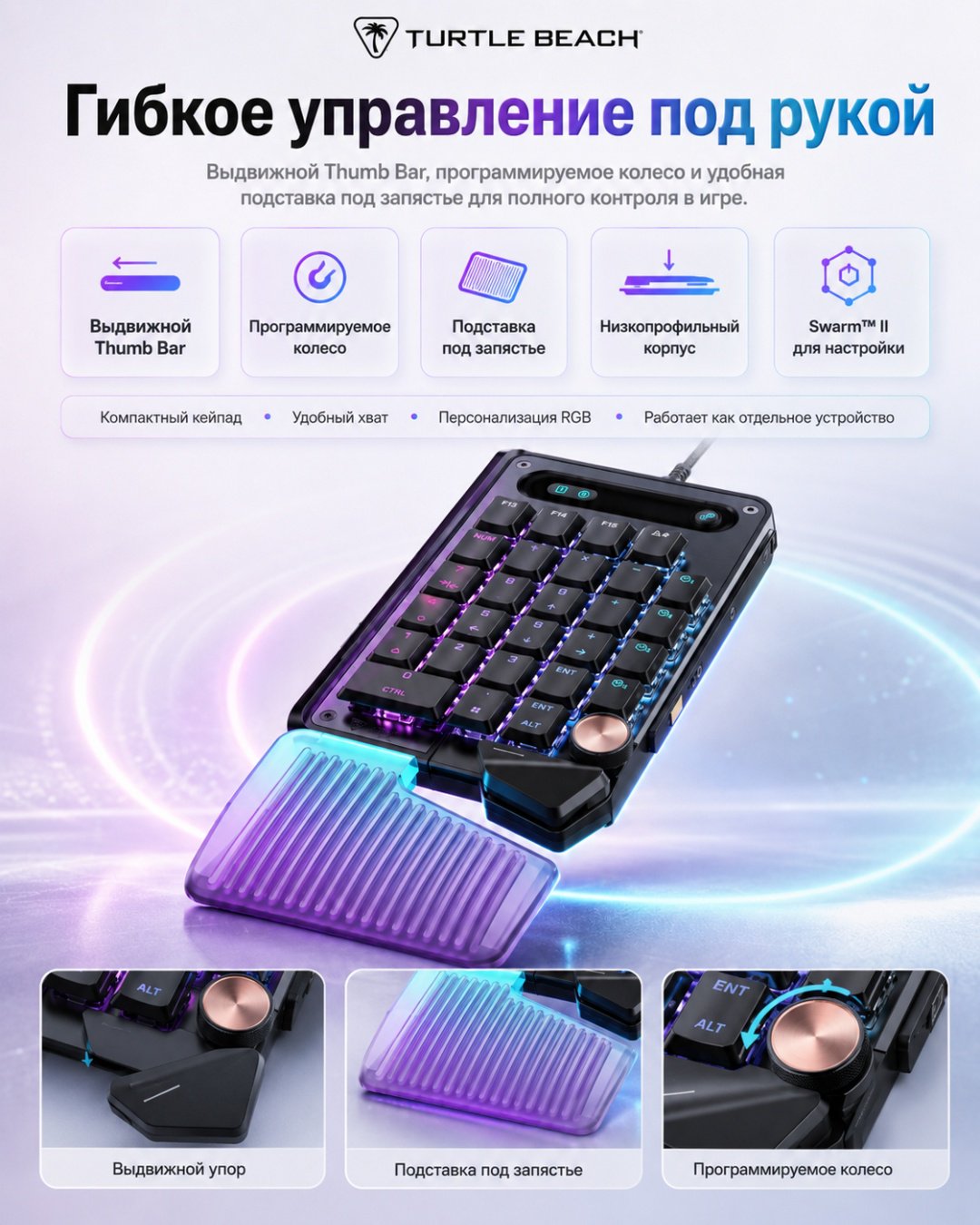 Клавиатура Turtle Beach Command Series KP7 черный купить,NaN