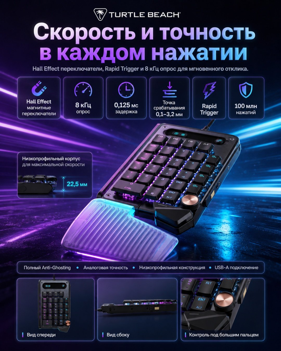 Клавиатура Turtle Beach Command Series KP7 черный купить,NaN