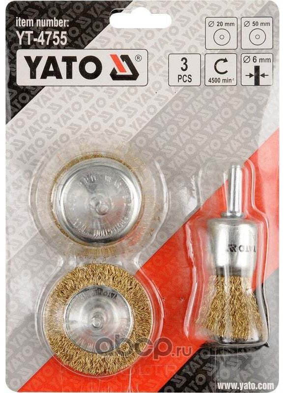 Металлическая щетка YATO YT-4755, 6 мм, нержавеющая сталь 3 шт. купить,NaN