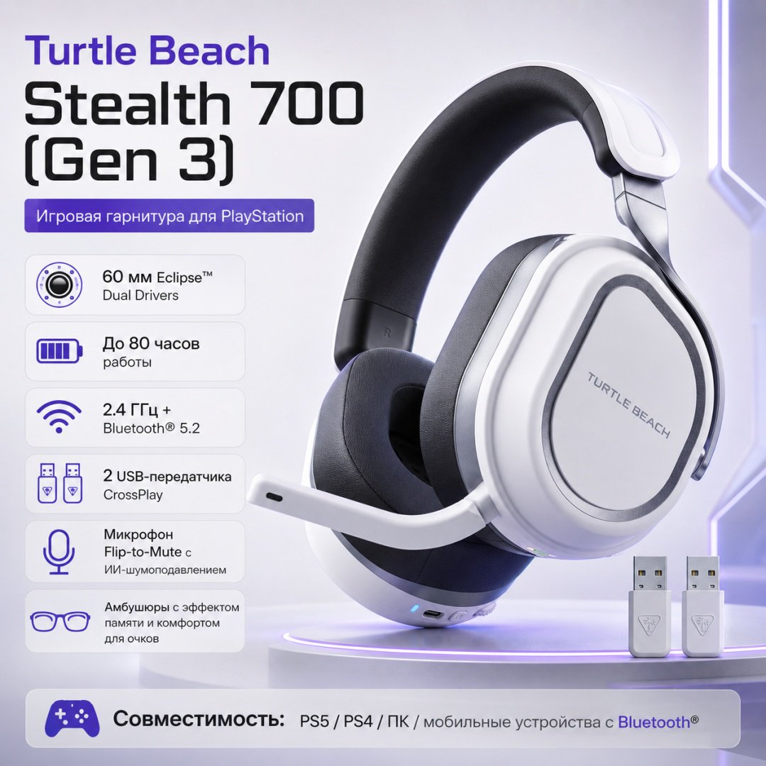 Наушники Turtle Beach Stealth 700 Headset (Gen 3) PlayStation белый купить,NaN