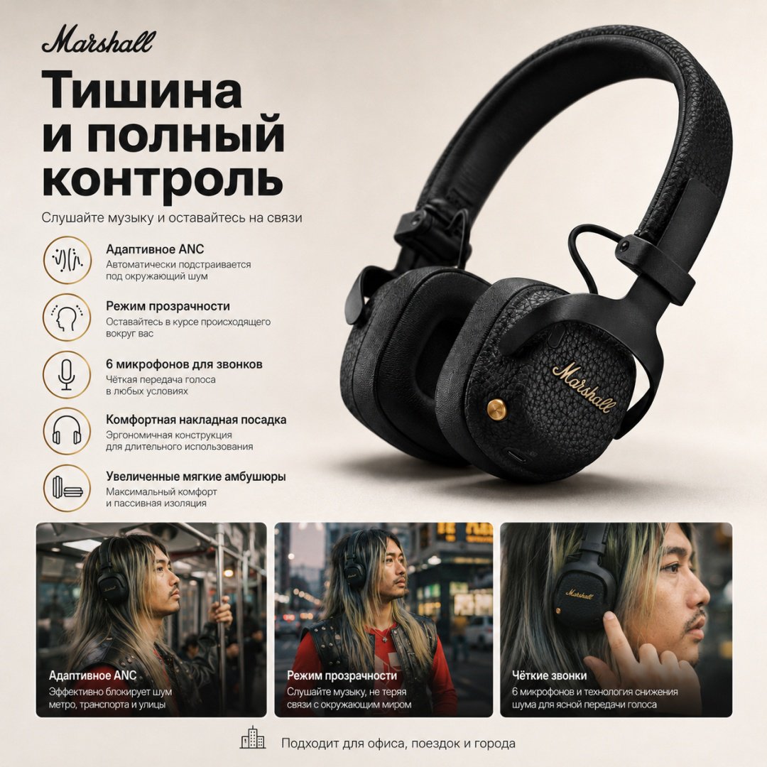 Наушники Marshall Milton A.N.C. черный купить,NaN