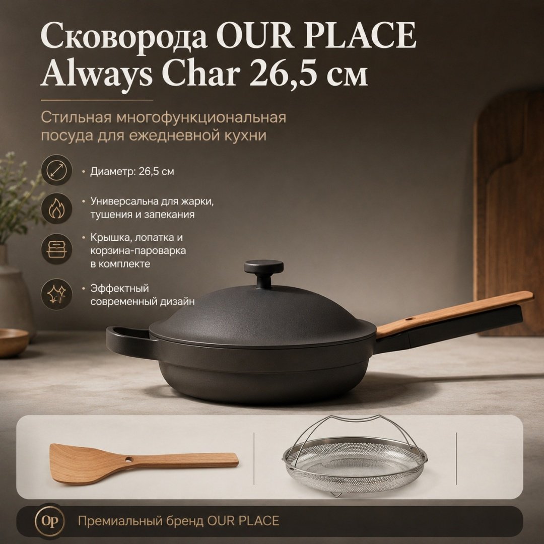 Сковорода OUR PLACE USA Always Char 26.5 см с антипригарным покрытием, алюминий купить,126500
