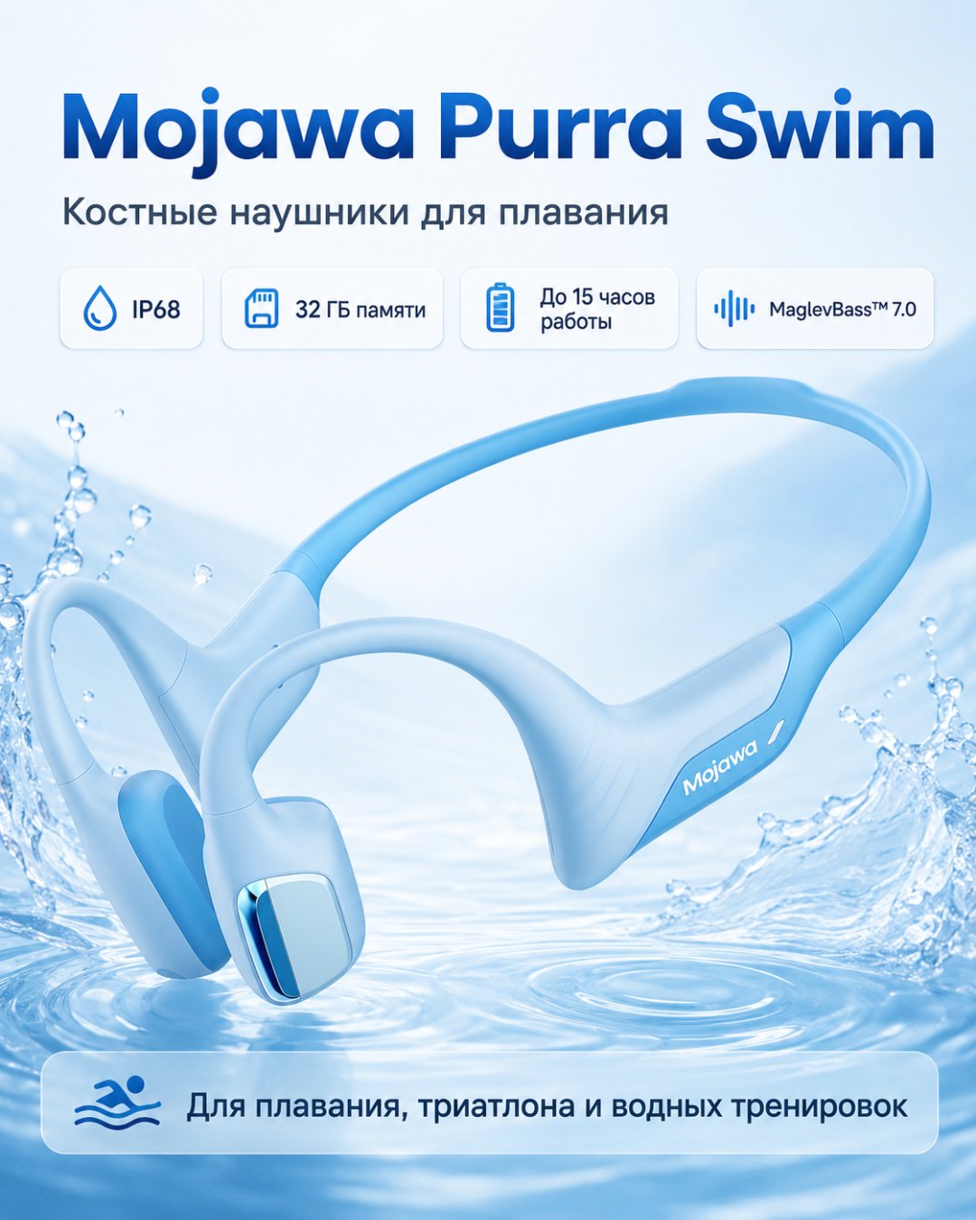 Наушники Mojawa Purra Swim IP68 голубой купить,NaN