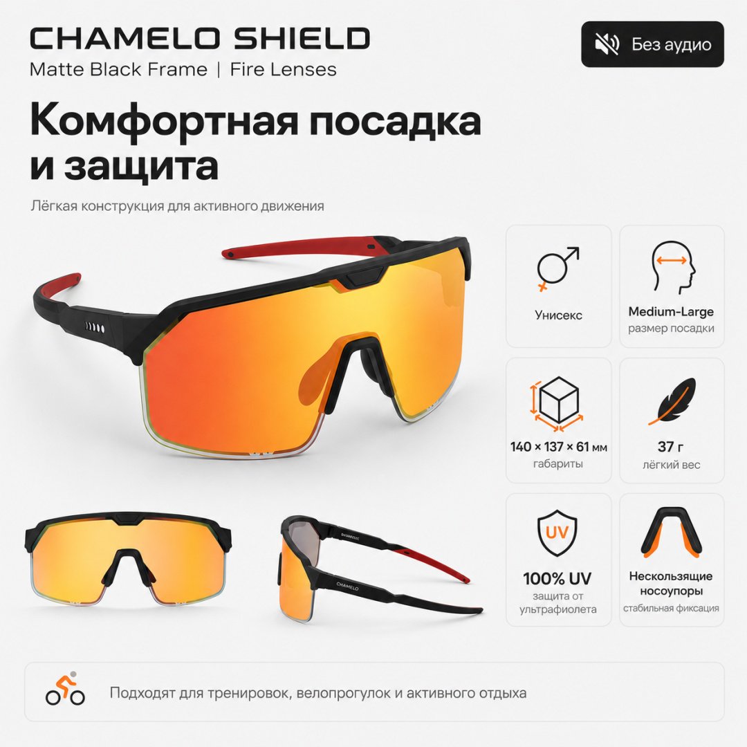 Смарт-очки Chamelo Shield черный купить,NaN