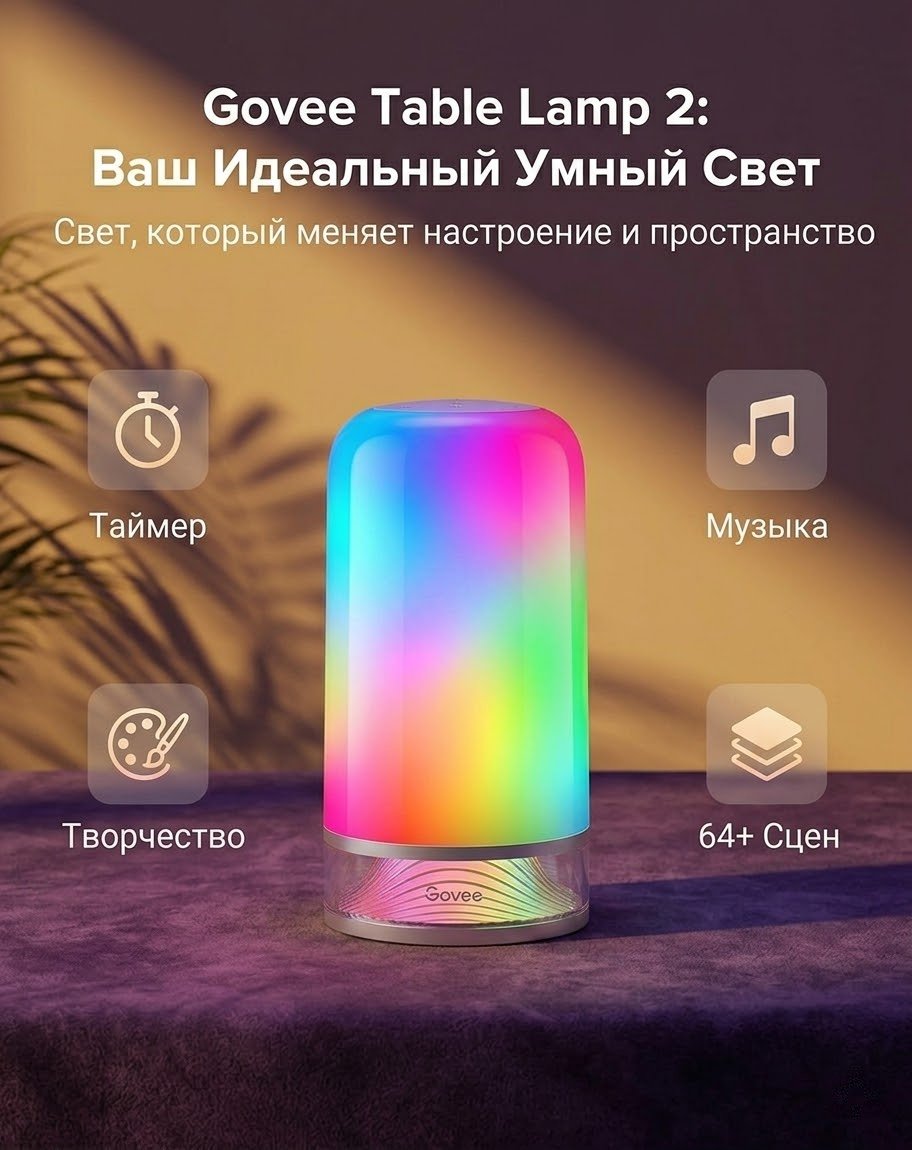 Настольная лампа Govee RGBIC E26, 10 Вт, пластик