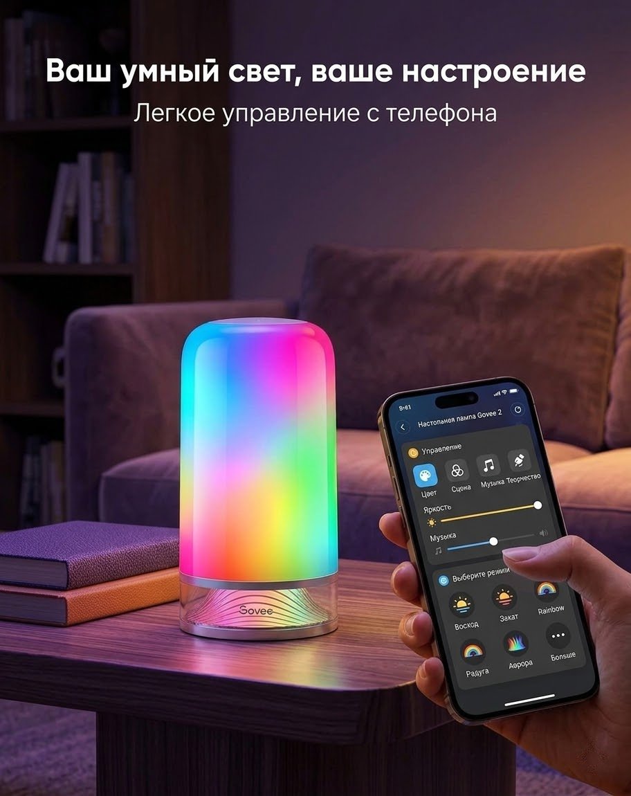 Настольная лампа Govee RGBIC E26, 10 Вт, пластик