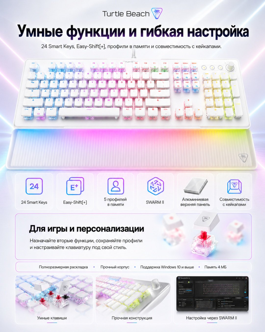 Клавиатура Turtle Beach Vulcan II Max Linear белый купить,NaN
