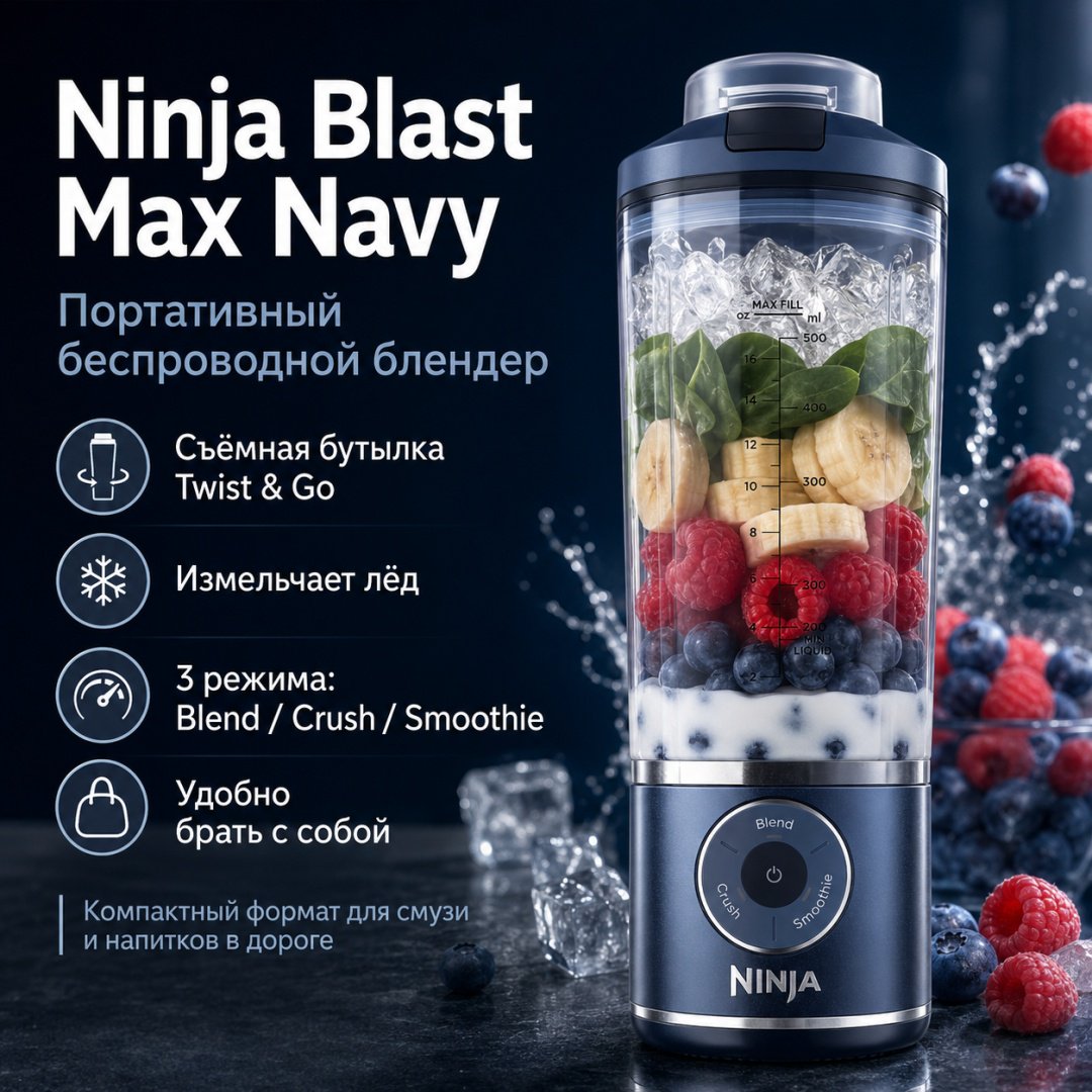 Блендер портативный Ninja Blast Max Navy синий купить,90850