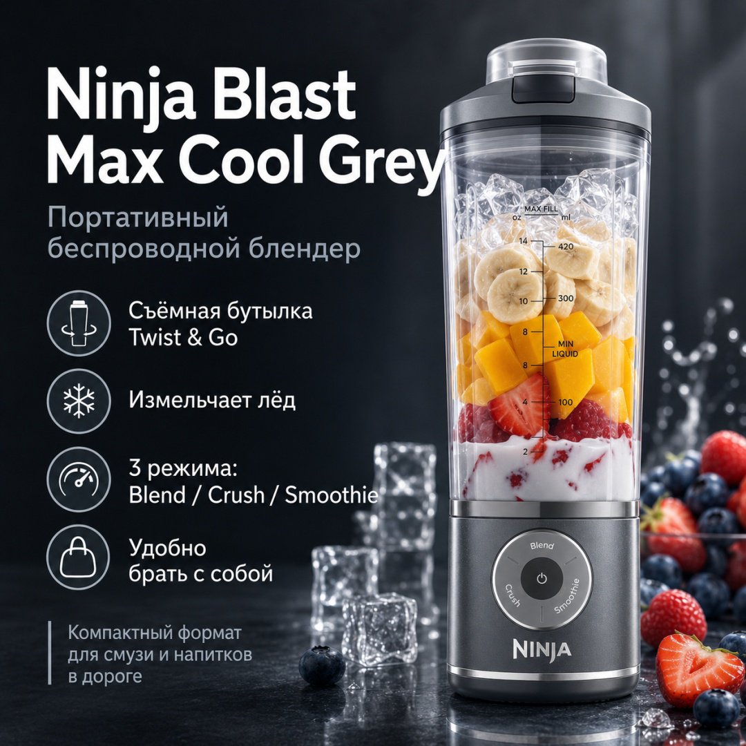 Блендер портативный Ninja Blast Max серый