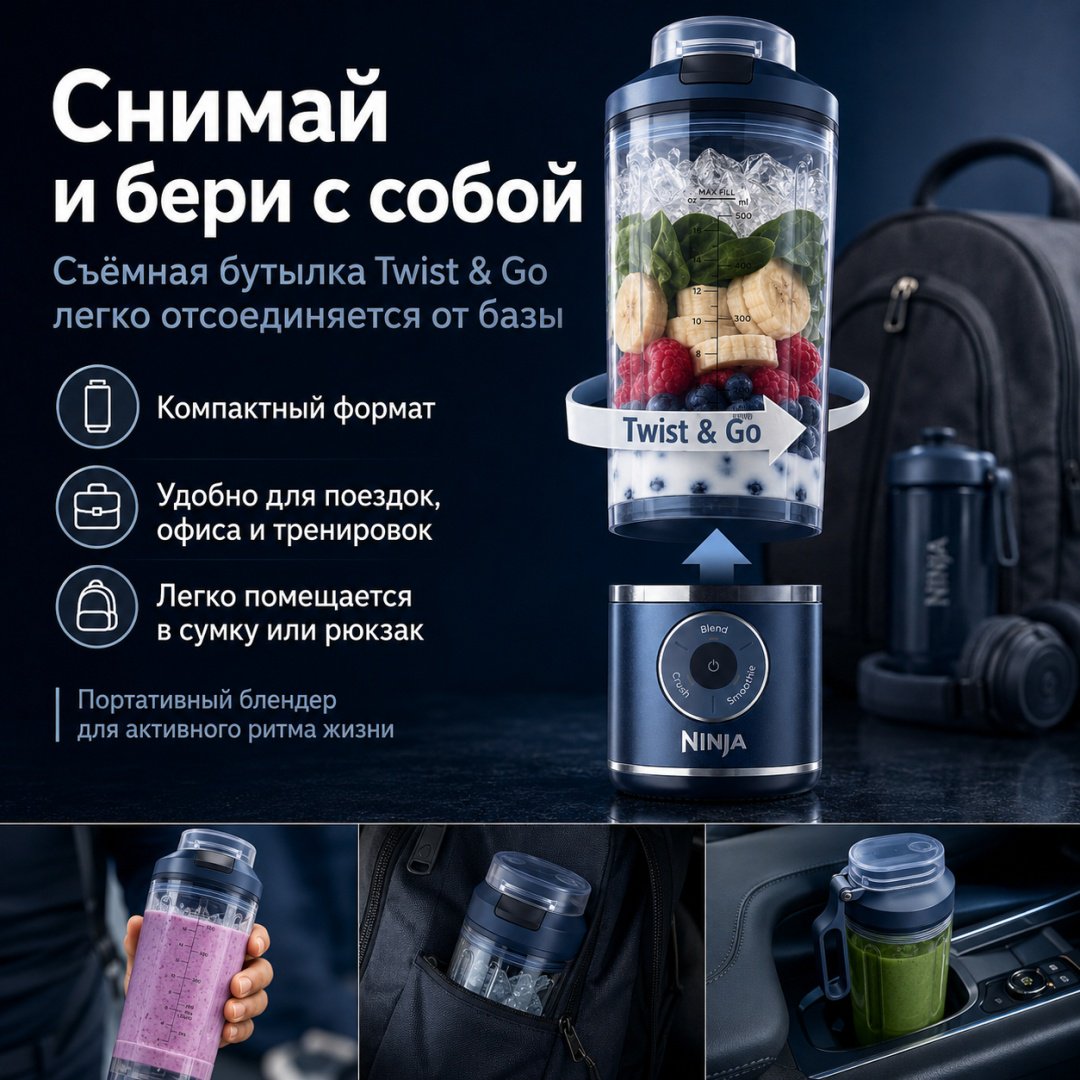 Блендер портативный Ninja Blast Max Navy синий купить,90850