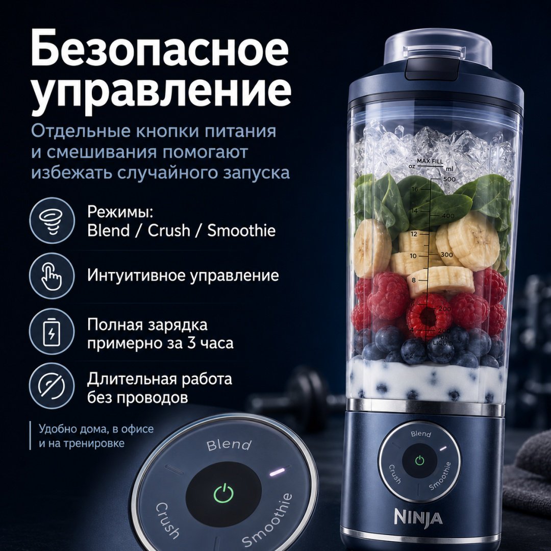 Блендер портативный Ninja Blast Max Navy синий купить,90850
