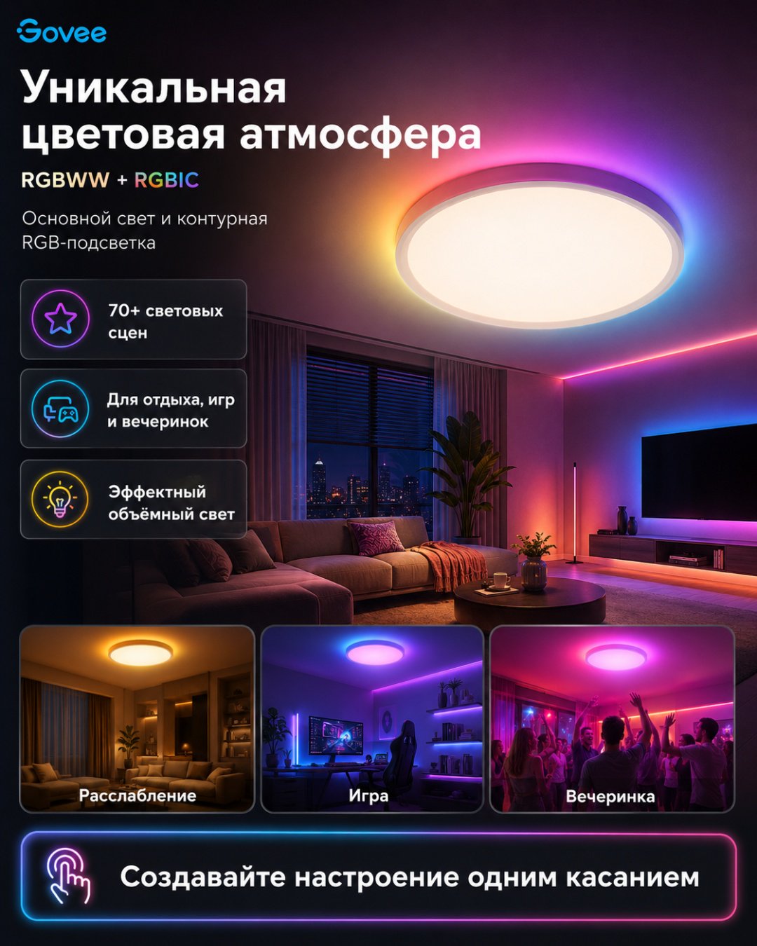 Светильник потолочный Govee LED 24 Вт белый купить,NaN
