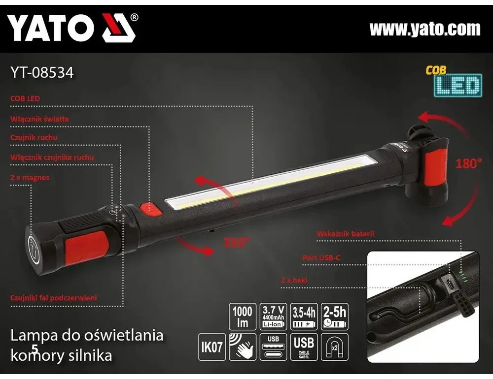 YATO фонарь-прожектор YT-08534 питание от аккумулятора купить,NaN