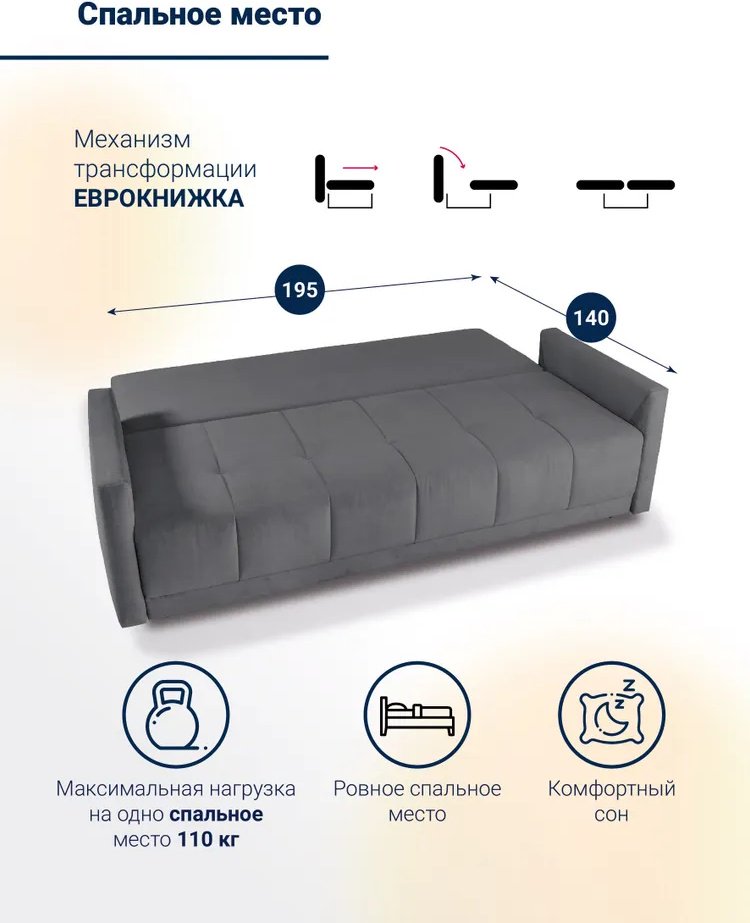 Диван Мебель Азии Хантер 423, 219х90 см, обивка велюр, темно-серый - ForteMarket Диван Мебель Азии Хантер 423, 219х90 см, обивка велюр, темно-серый купить,136990