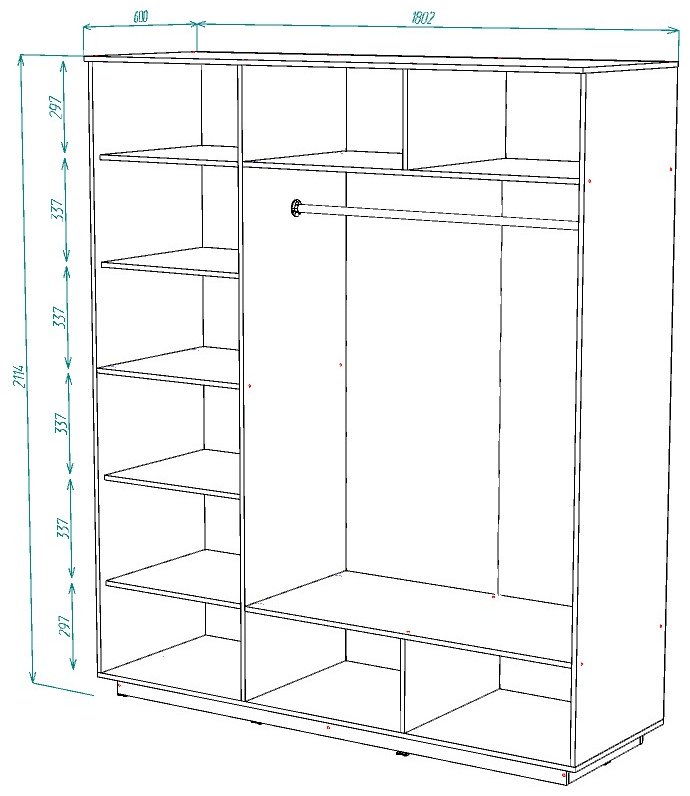 Детский распашной шкаф Мебель Азии Алиса 240.4х60х211.4 см