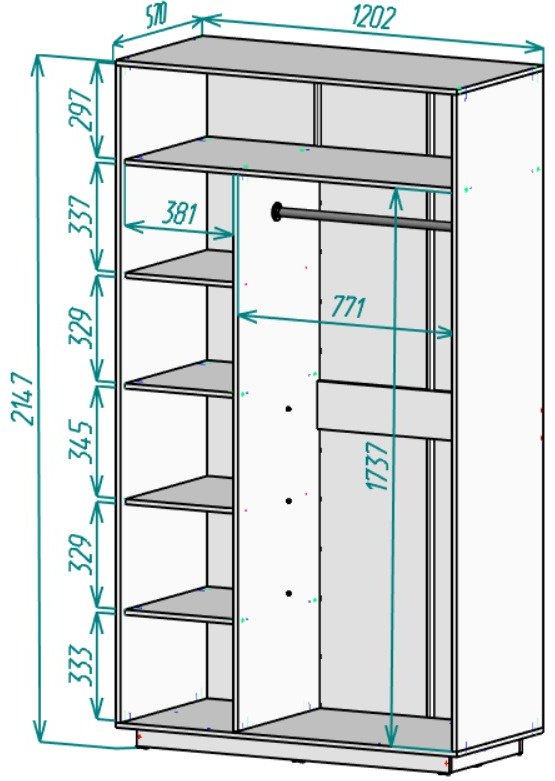 Распашной шкаф Мебель Азии Туран, 721.2x214.7х57 см, темно-серый