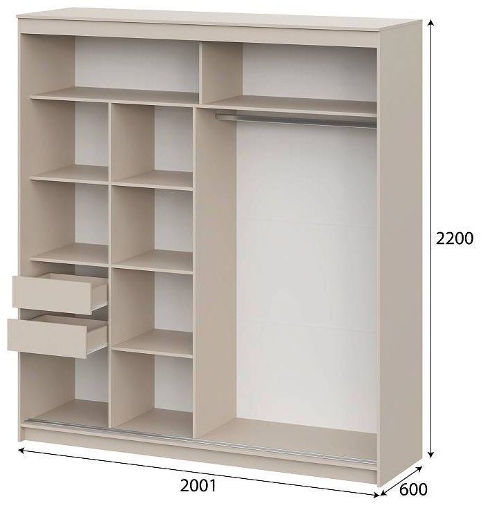 Шкаф-купе СВ Мебель ШКП 3, 200.1x220х60 см, бежевый купить,NaN