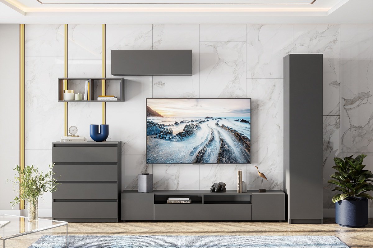 Комод Денвер, 80.10x39x97.8 см, серый, графит купить,NaN