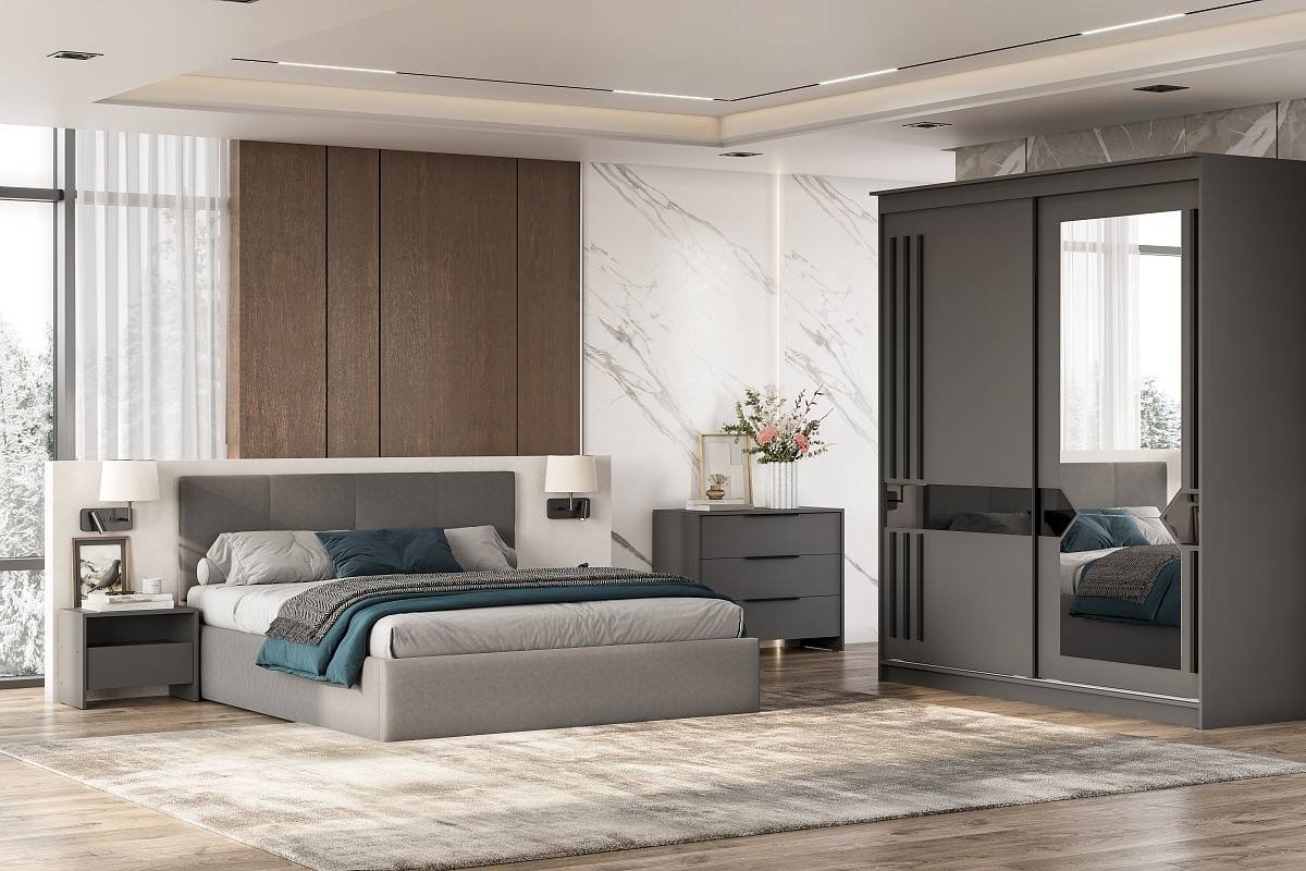 Кровать СВ Мебель MGC12650 двуспальная, 160x200 см (без матраса, без подъёмного механизма) серый купить,NaN