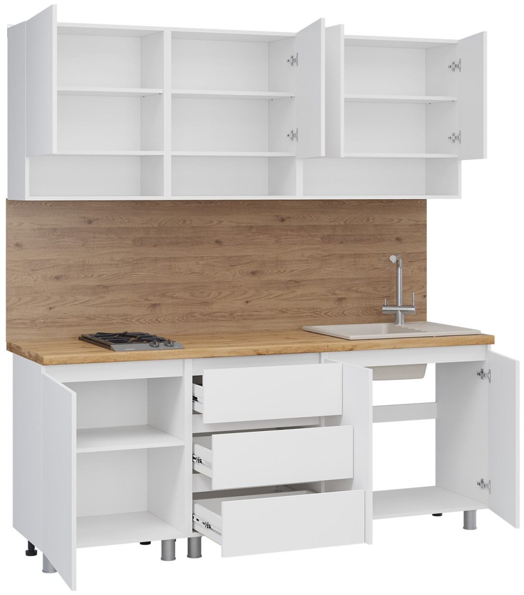 Кухонный гарнитур Стендмебель Хелен, 200x216х60 см, ЛДСП, белый - ForteMarket Кухонный гарнитур Стендмебель Хелен, 200x216х60 см, ЛДСП, белый купить,126500