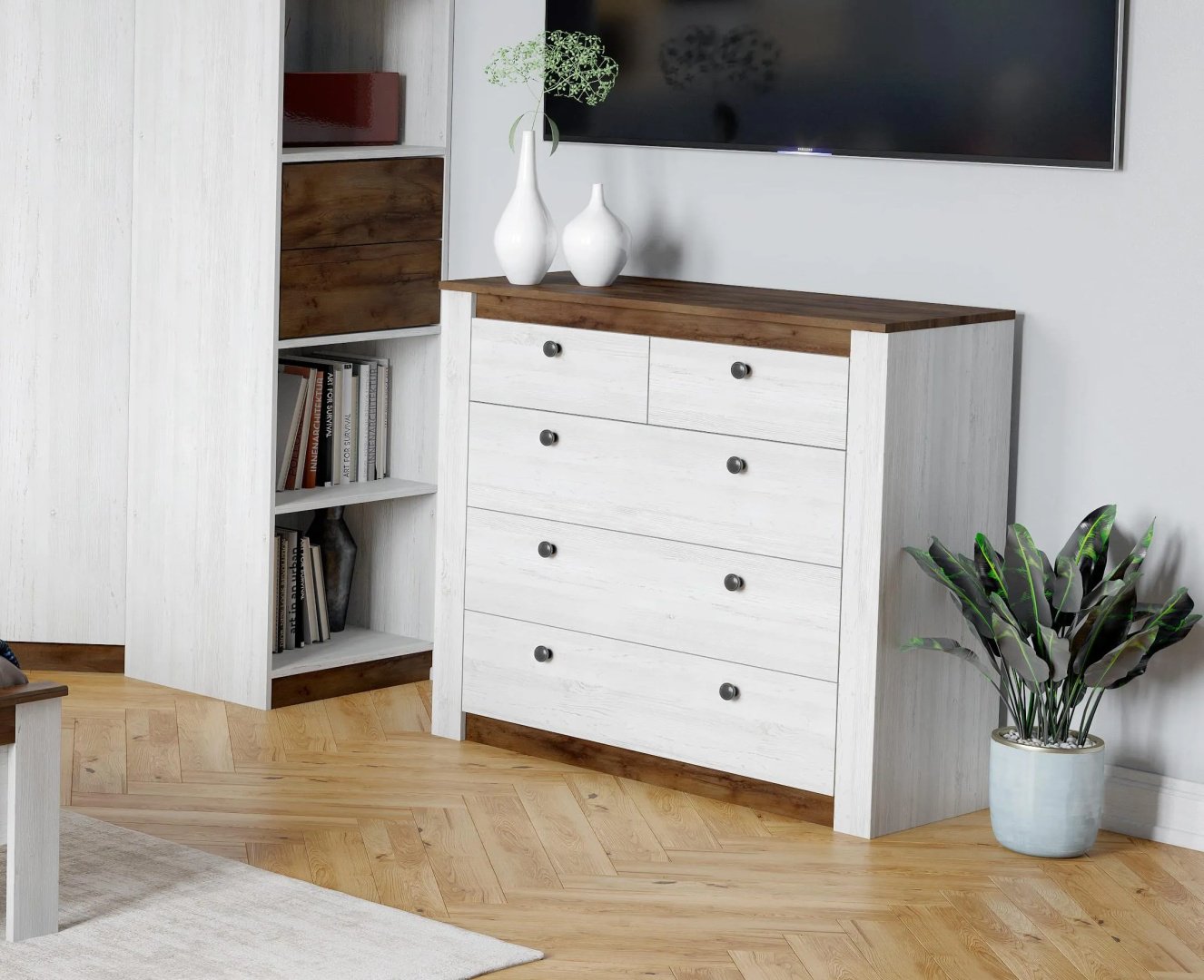 Комод Мебельград Даллас, 95x40x90 см, коричневый, светло серый купить,NaN