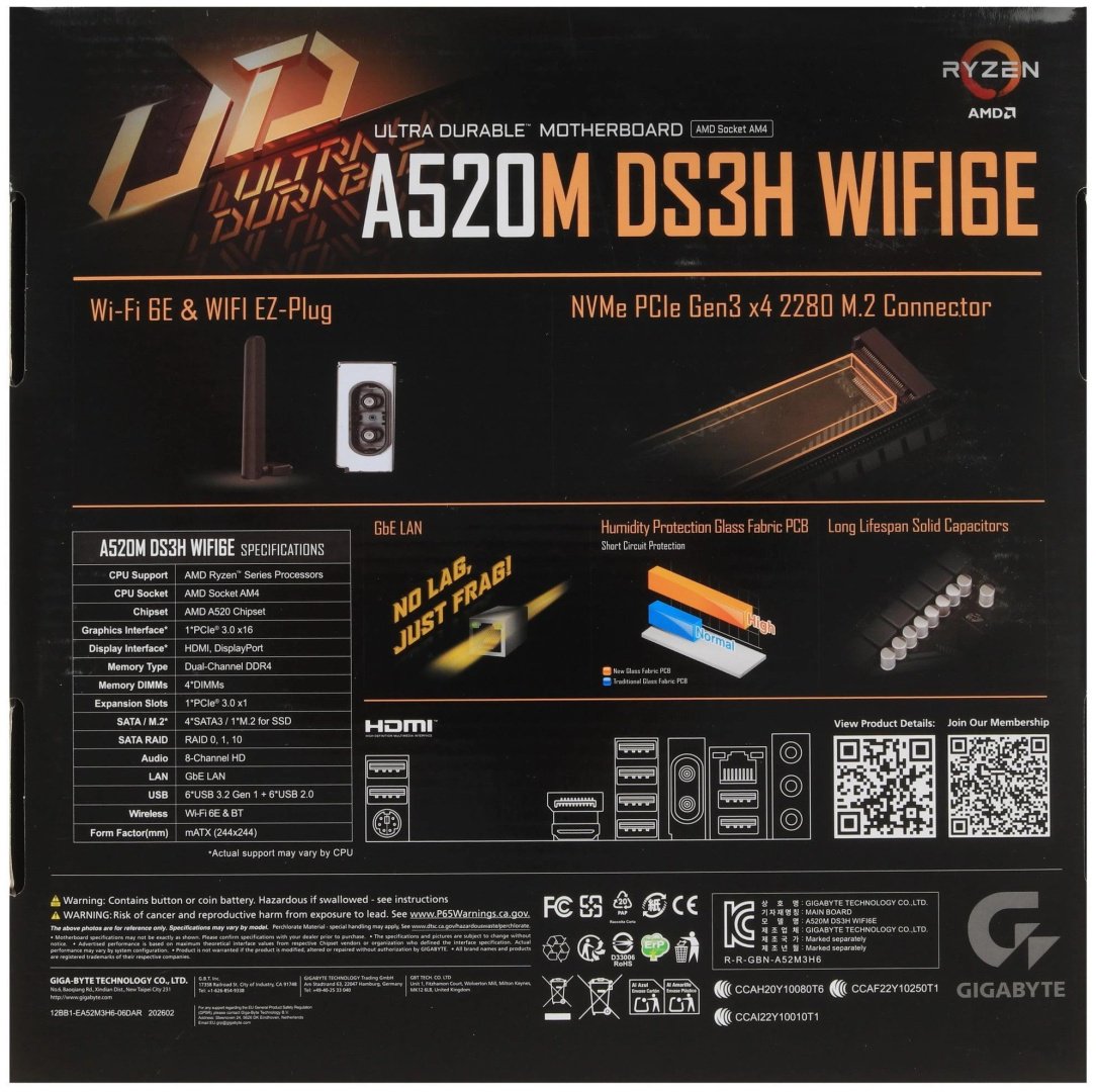 Материнская плата GIGABYTE A520M DS3H WF6E купить,44320