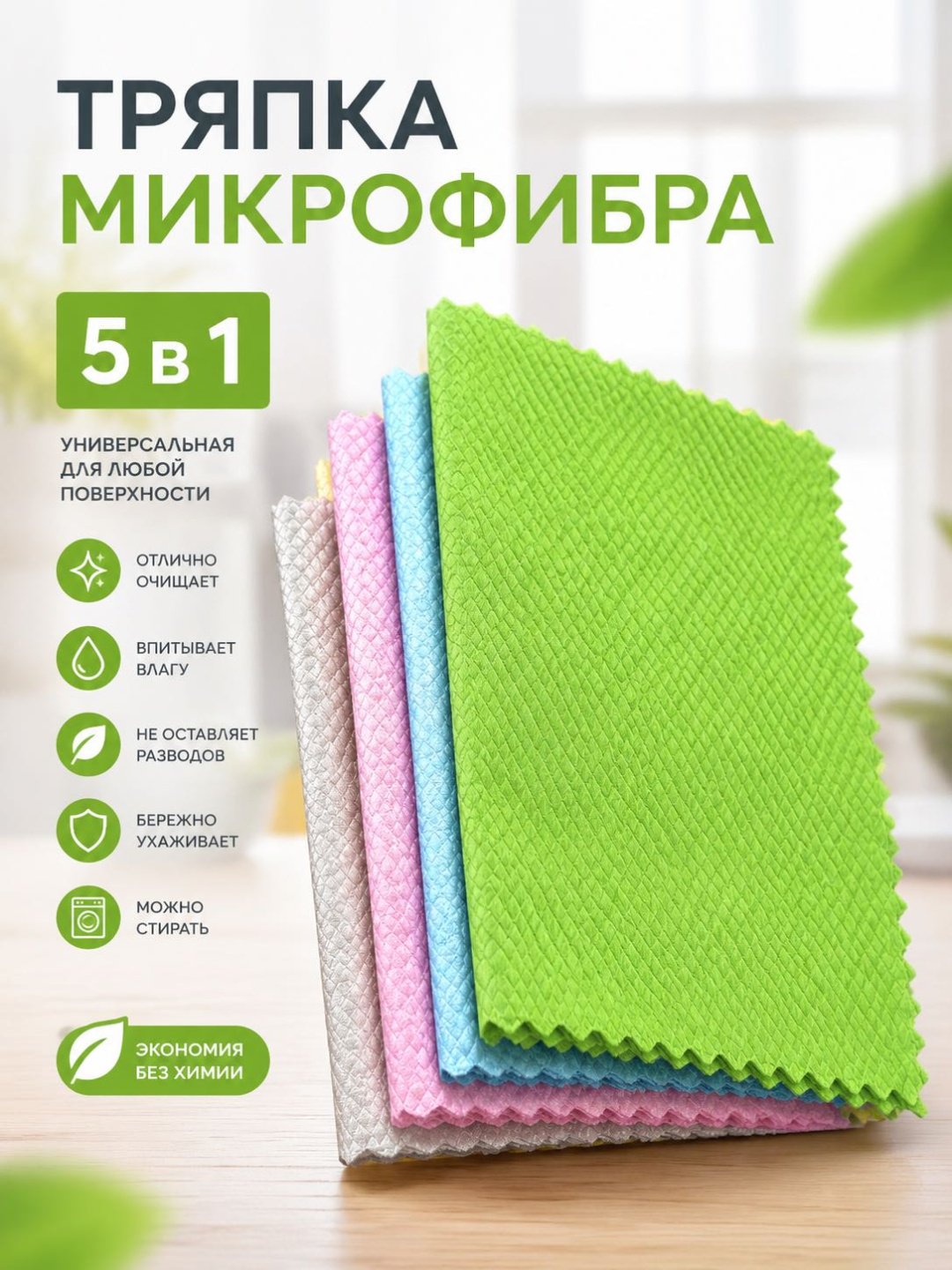 Тряпка универсальная 30338621_386210492 5 шт, микрофибра купить,NaN