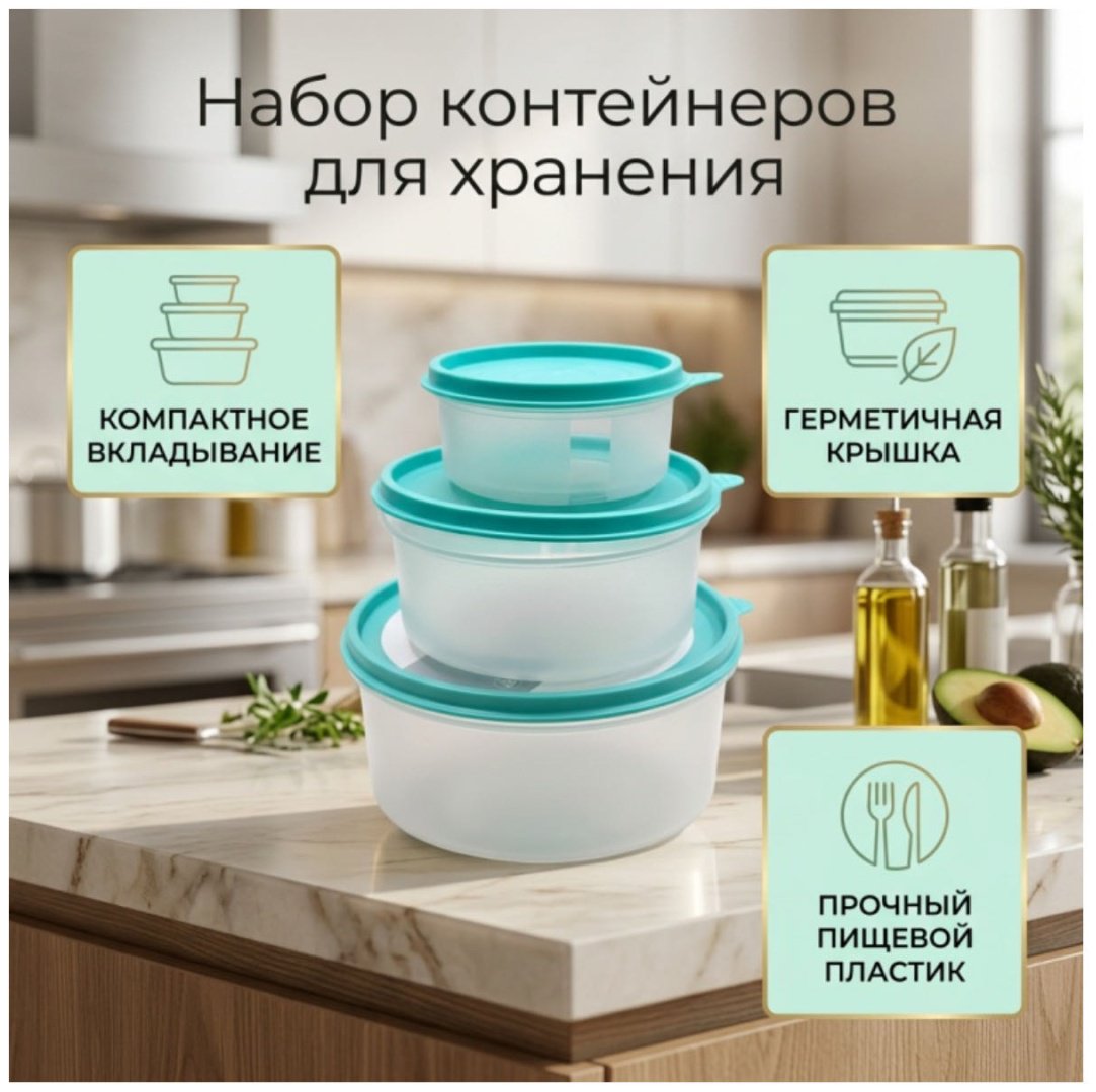Набор контейнеров 30338621_790417383 3 шт, пластик купить,NaN