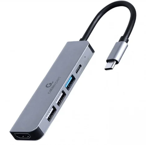 Конвертер Cablexpert USB Type-C 5-in-1 multi-port adapter grey